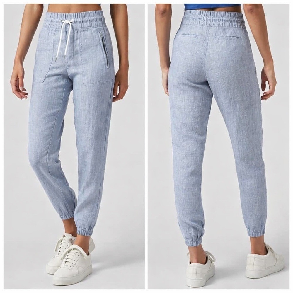 Athleta Cabo‎ Linen Jogger Pants Chambray Blue Size 8